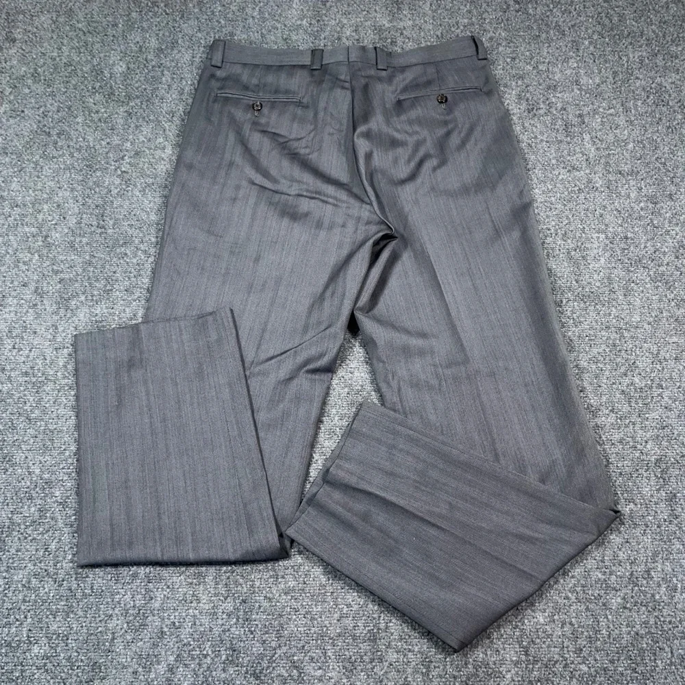 LRL Ralph Lauren Wool Dress Pants Mens 34x34 Herringbone Grey Preppy Office